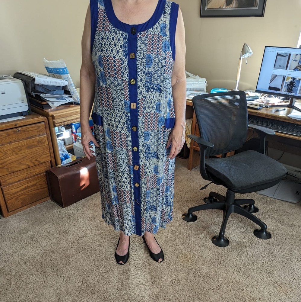 La Cera Blue Summer Maxi Dress Size 1X Hand Printed